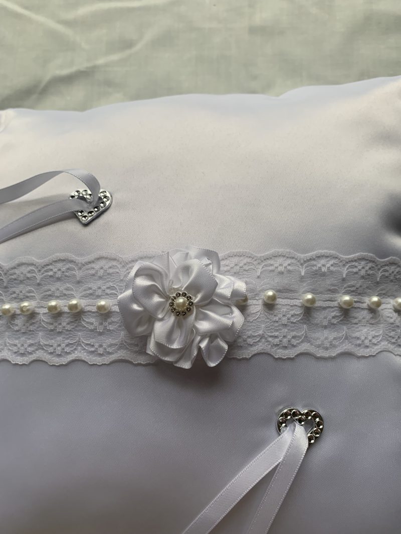 Handmade Satin Ring Bearer Cushion with Custom Flowers, 30 cm