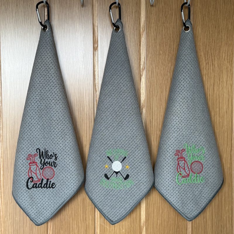Grey Embroidered Waffle Golf Towel