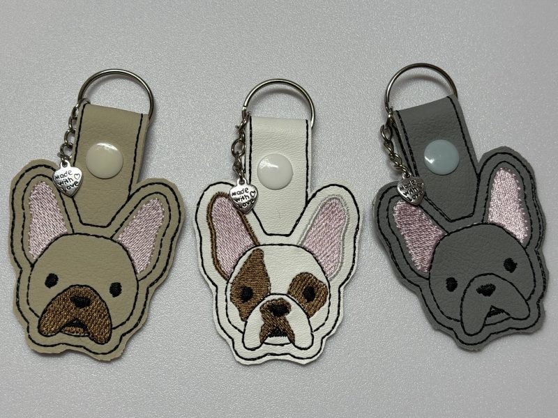Cute Embroidered French Bulldog Keyring