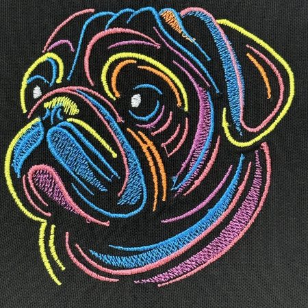 Embroidered Black Tea Towel with Neon Dog Head