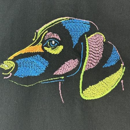 Embroidered Black Tea Towel with Neon Dog Head