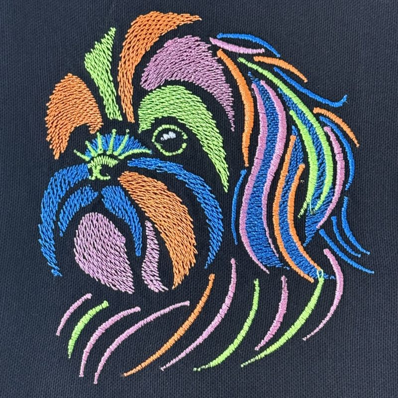 Embroidered Black Tea Towel with Neon Dog Head