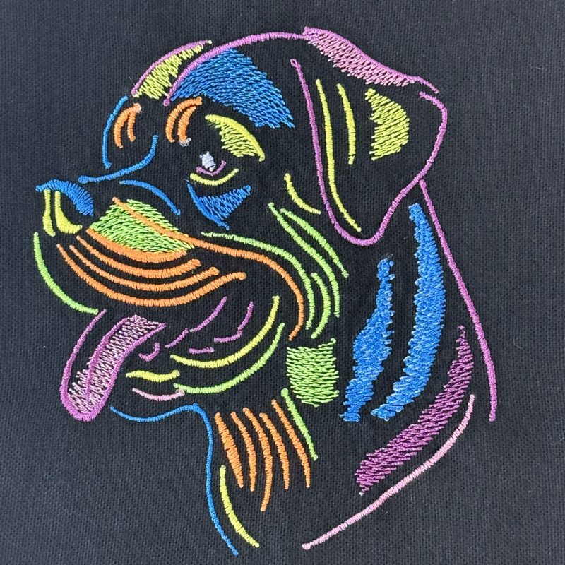 Embroidered Black Tea Towel with Neon Dog Head