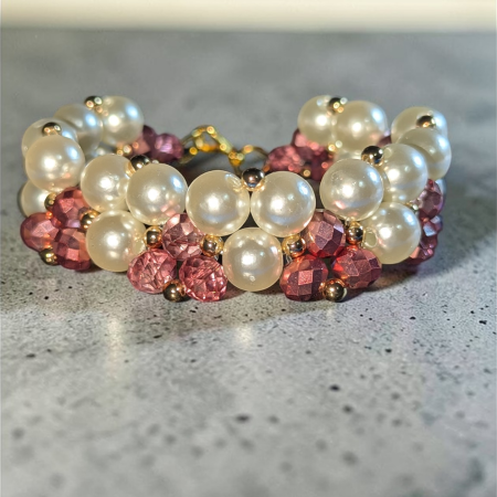Handmade Blush Pink Crystal & Pearl Cluster Bracelet – Gold Hardware