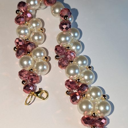Handmade Blush Pink Crystal & Pearl Cluster Bracelet – Gold Hardware