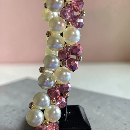 Handmade Blush Pink Crystal & Pearl Cluster Bracelet – Gold Hardware