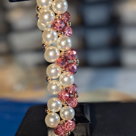 Handmade Blush Pink Crystal & Pearl Cluster Bracelet – Gold Hardware