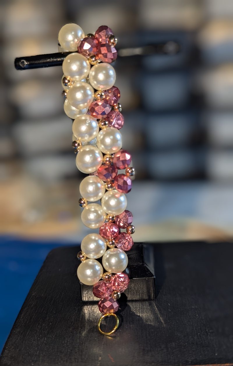 Handmade Blush Pink Crystal & Pearl Cluster Bracelet – Gold Hardware