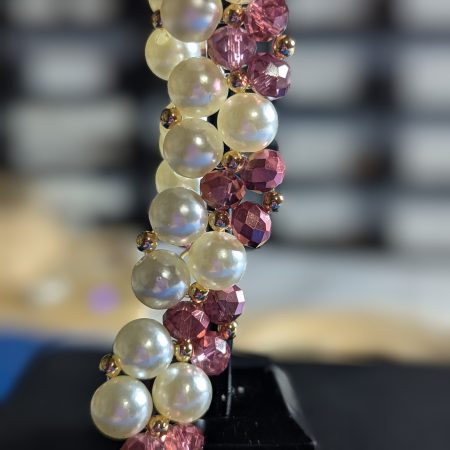 Handmade Blush Pink Crystal & Pearl Cluster Bracelet – Gold Hardware