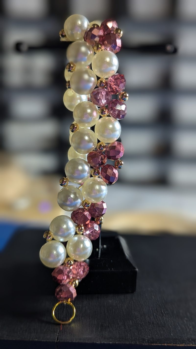 Handmade Blush Pink Crystal & Pearl Cluster Bracelet – Gold Hardware