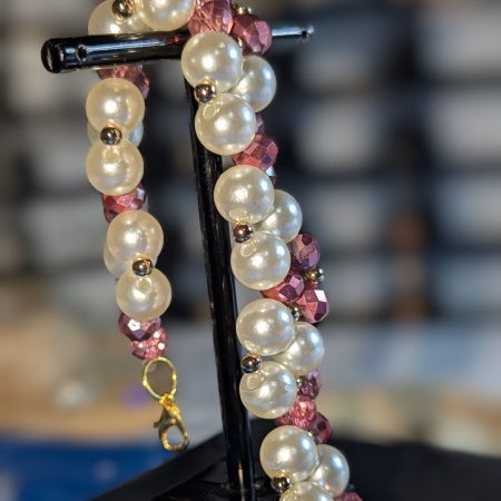 Handmade Blush Pink Crystal & Pearl Cluster Bracelet – Gold Hardware