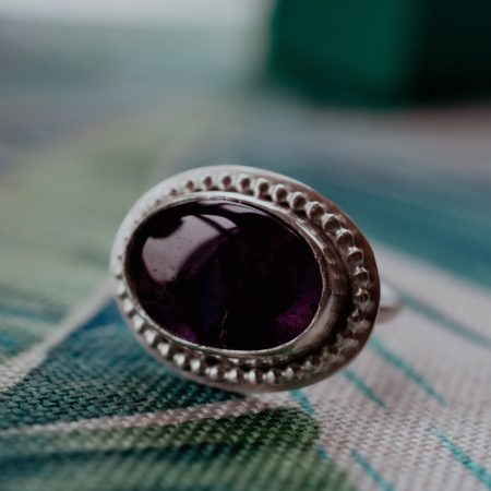 Handmade Adjustable Silver Ring with Amethyst, Vintage Style