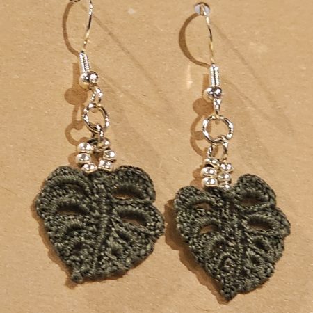 Monstera Beaded Micro Crochet Earrings