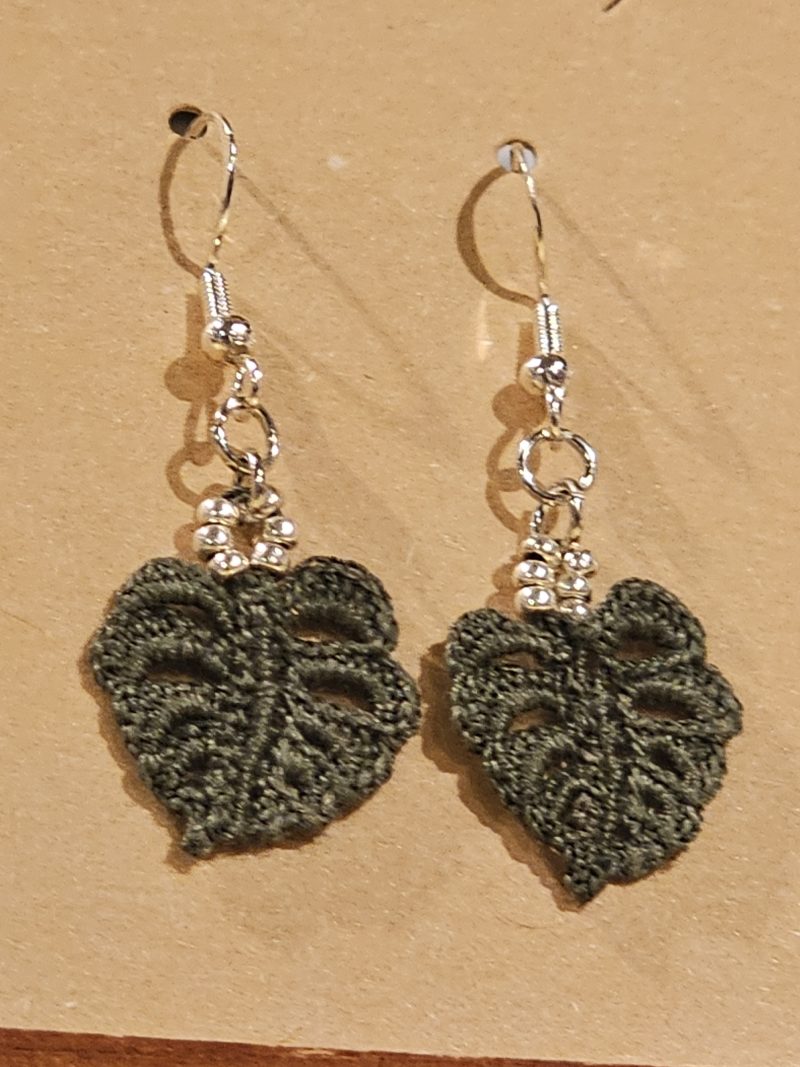 Monstera Beaded Micro Crochet Earrings