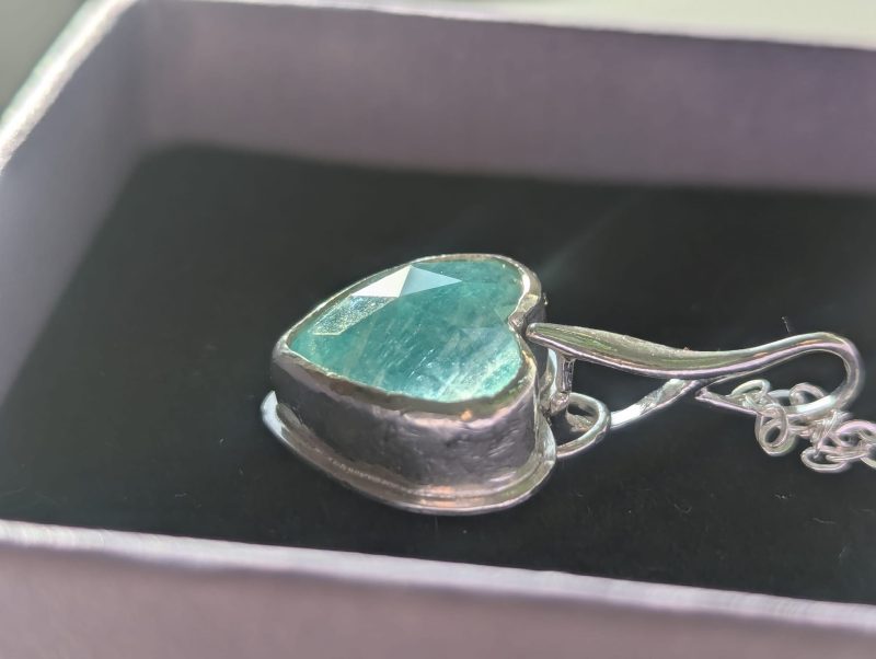 Handmade Amazonite and Rose-Cut Quartz Pendant in Silver