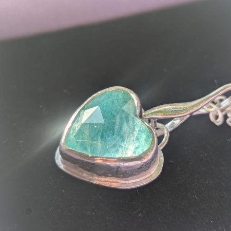 Handmade Amazonite and Rose-Cut Quartz Pendant in Silver