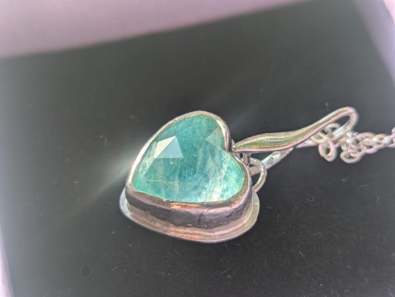 Handmade Amazonite and Rose-Cut Quartz Pendant in Silver