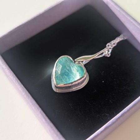 Handmade Amazonite and Rose-Cut Quartz Pendant in Silver