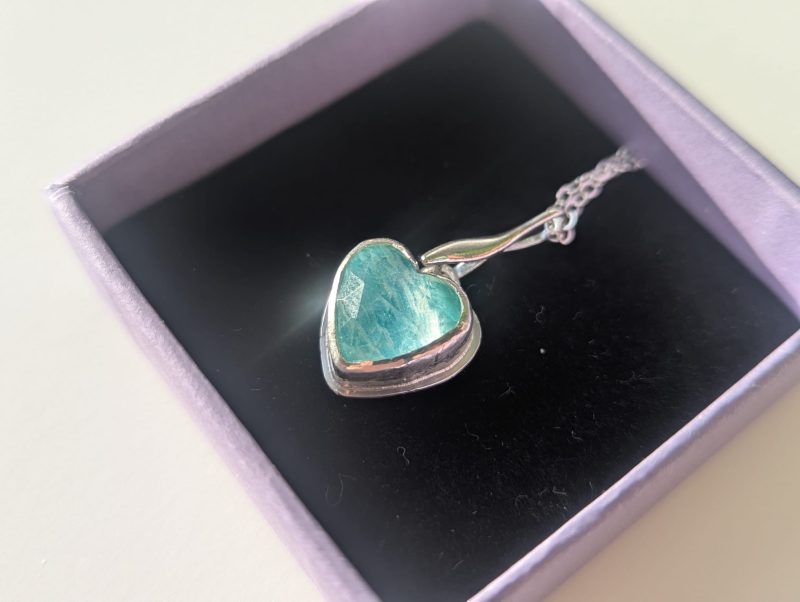 Handmade Amazonite and Rose-Cut Quartz Pendant in Silver