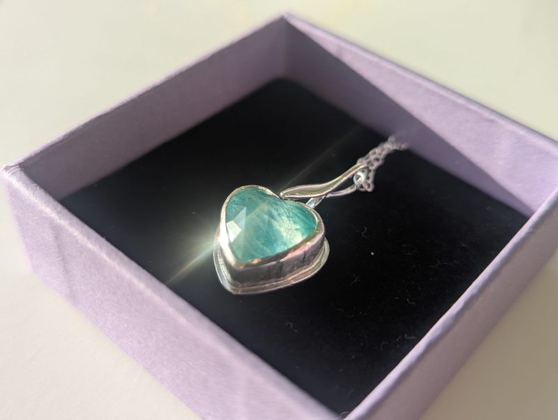Handmade Amazonite and Rose-Cut Quartz Pendant in Silver