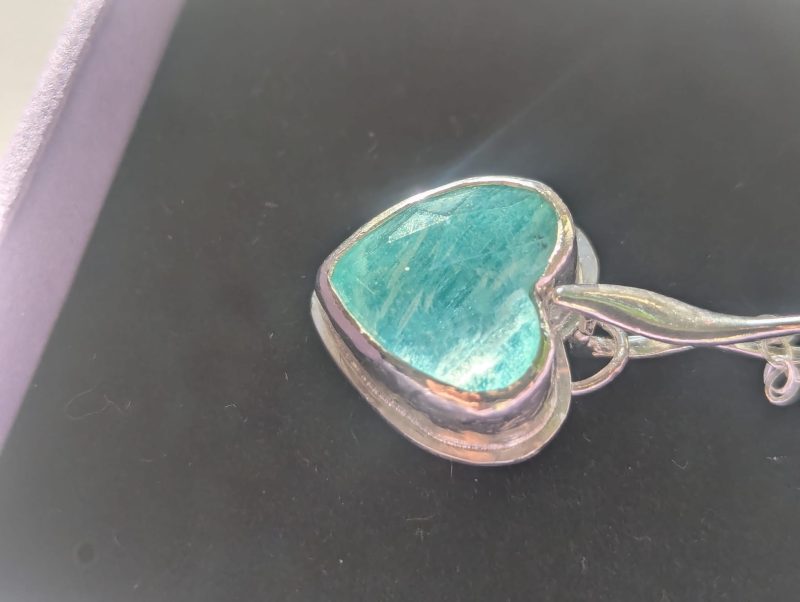 Handmade Amazonite and Rose-Cut Quartz Pendant in Silver