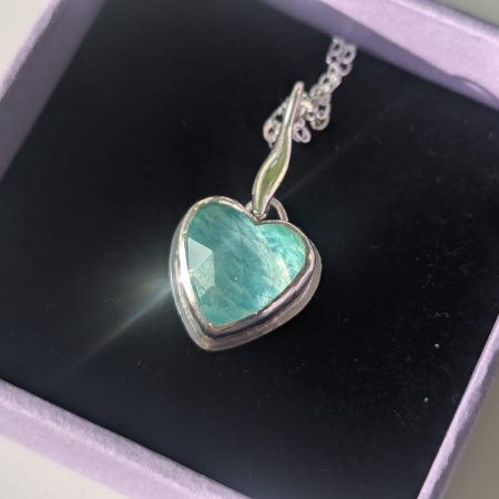Handmade Amazonite and Rose-Cut Quartz Pendant in Silver