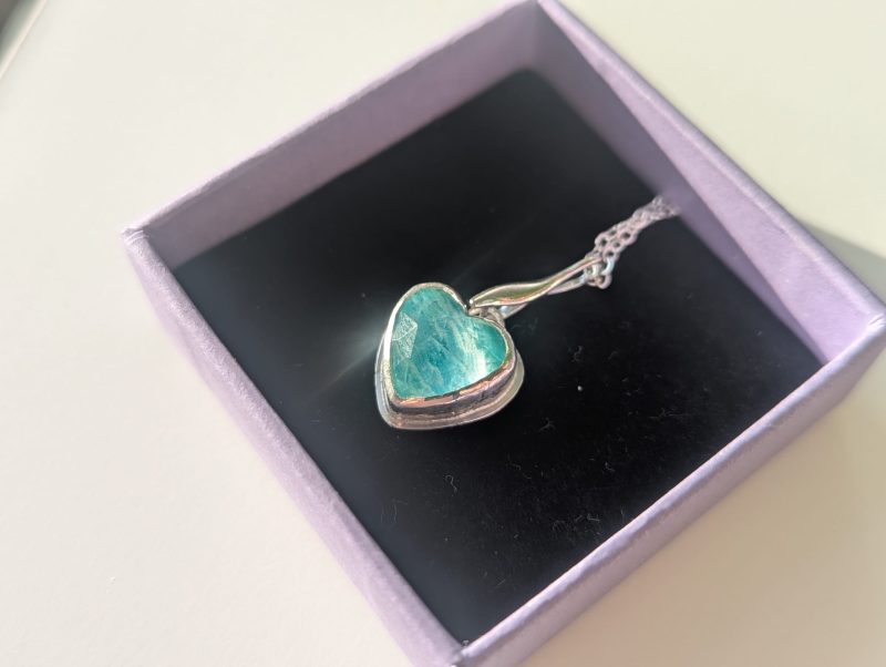 Handmade Amazonite and Rose-Cut Quartz Pendant in Silver