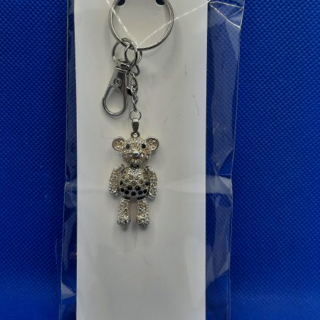 Rhinestone sliver plated small bear bag Keyring