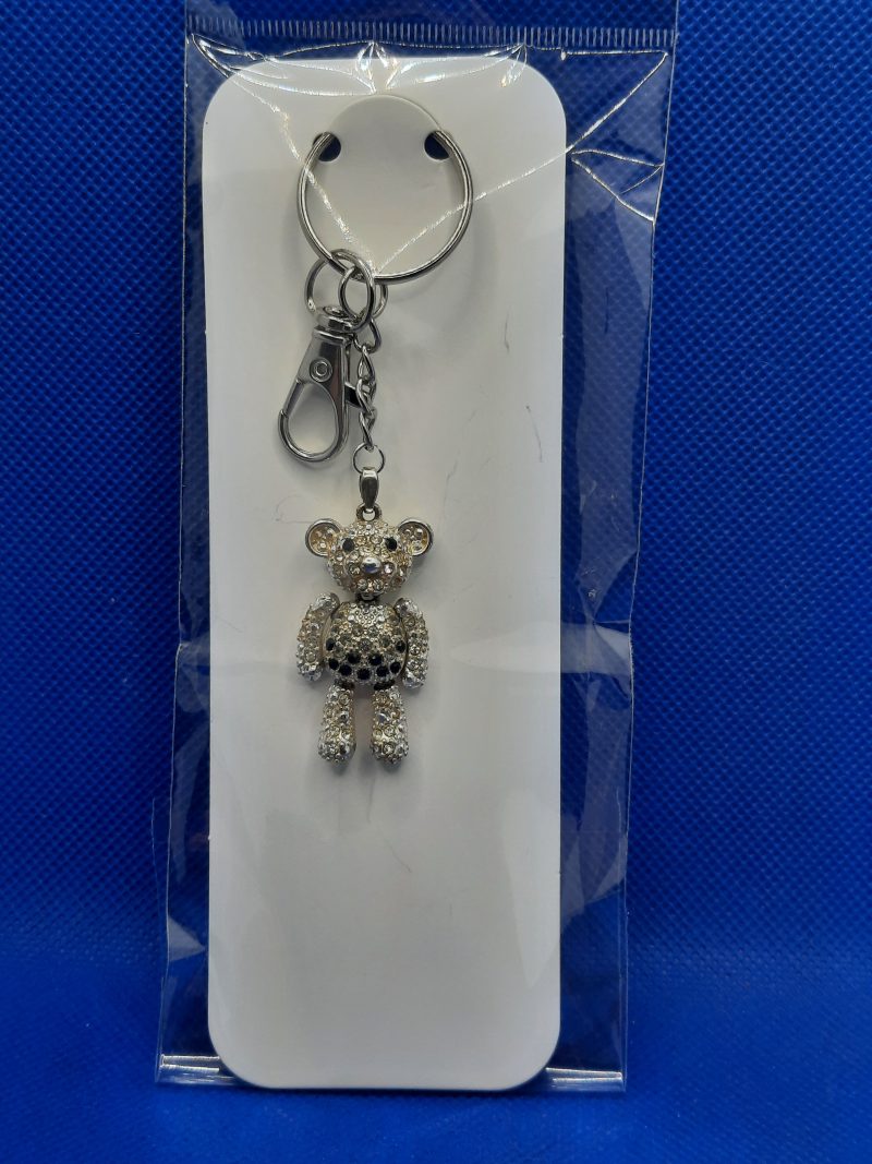 Rhinestone sliver plated small bear bag Keyring