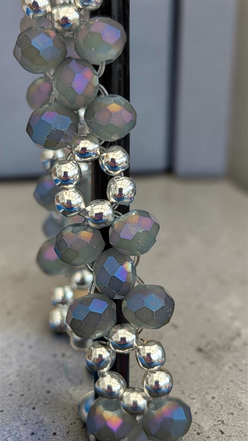 Aurora Borealis Shimmer: Hand-Woven Crystal Cluster Bracelet