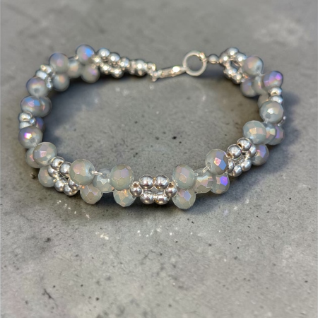 Aurora Borealis Shimmer: Hand-Woven Crystal Cluster Bracelet