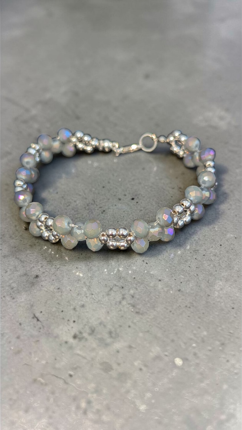 Aurora Borealis Shimmer: Hand-Woven Crystal Cluster Bracelet