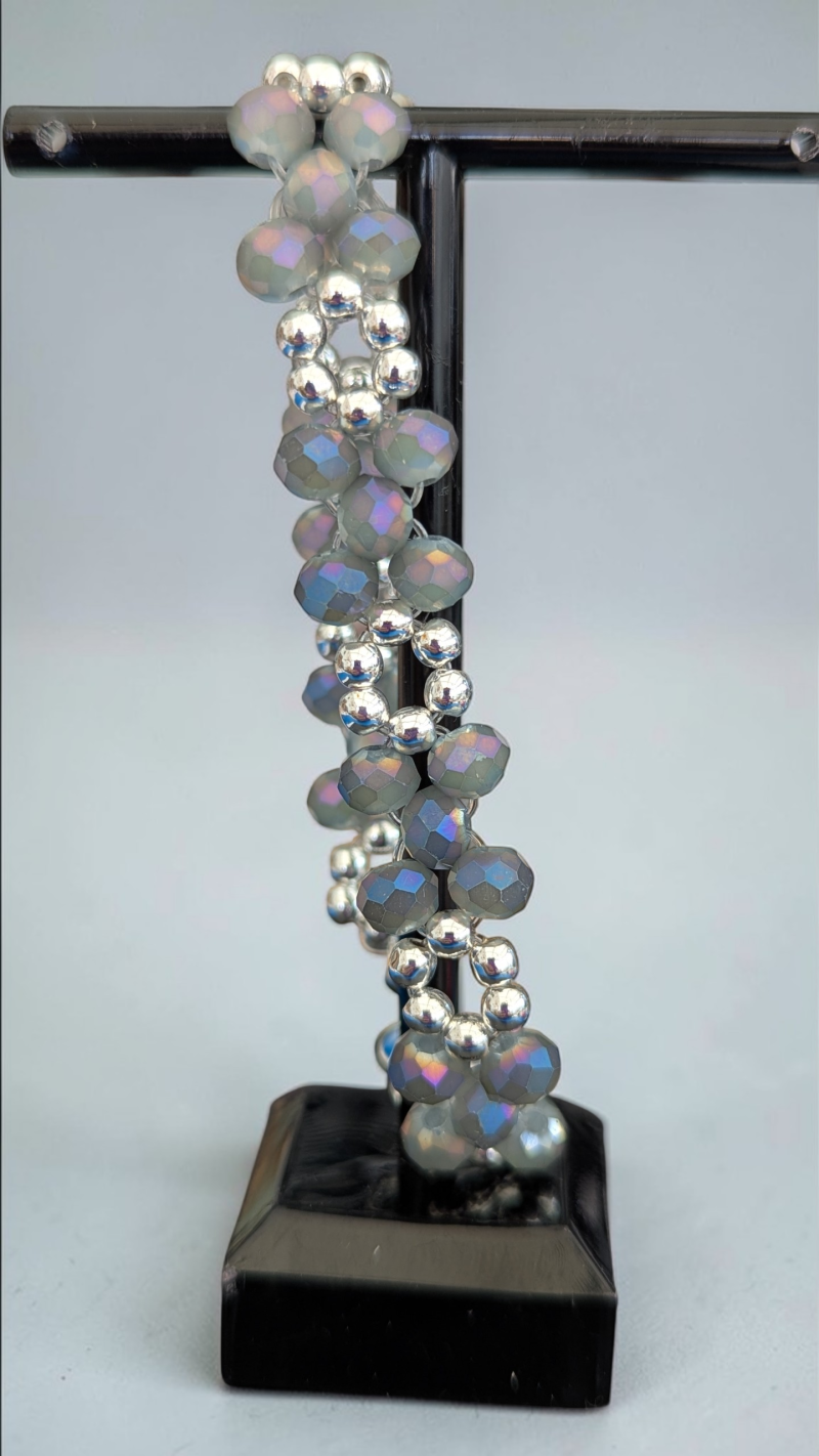 Aurora Borealis Shimmer: Hand-Woven Crystal Cluster Bracelet