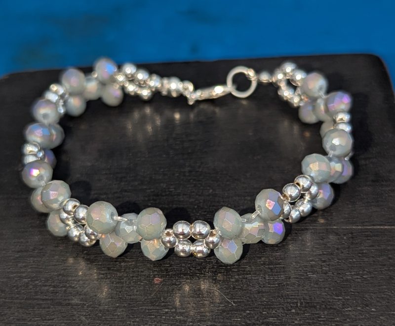 Aurora Borealis Shimmer: Hand-Woven Crystal Cluster Bracelet