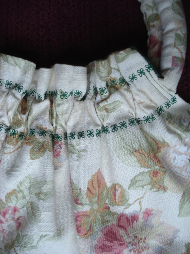 Fully Reversable Fabric Knitting Bag Floral Or Green