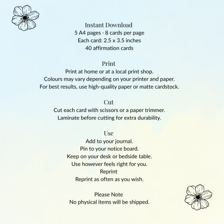 Printable Affirmation Cards – 40 Self Care & Motivation Cards