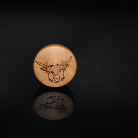 Holly and Chrome Bottle Stopper with engraved Highland Cow (hand drawn)