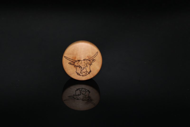 Holly and Chrome Bottle Stopper with engraved Highland Cow (hand drawn)