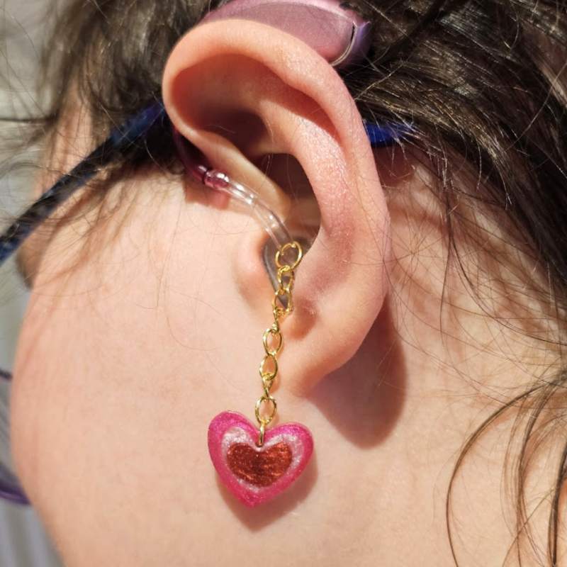 Pink Heart Hearing Aid Charm – Handmade Resin Cochlear Implant Accessory - Unique and Lightweight