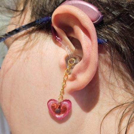 Pink Heart Hearing Aid Charm – Handmade Resin Cochlear Implant Accessory - Unique and Lightweight