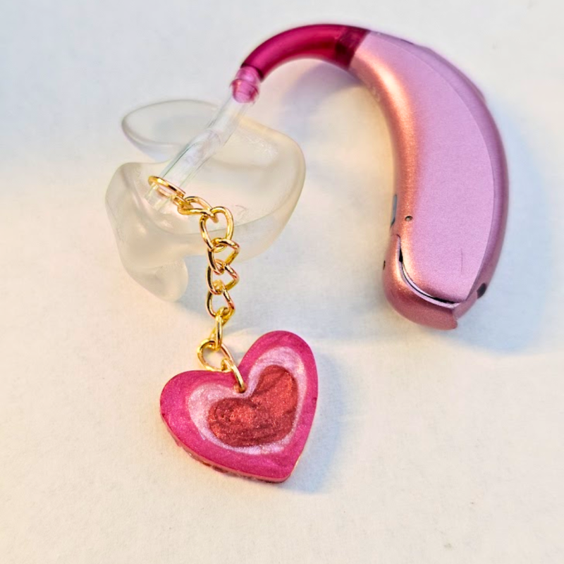 Pink Heart Hearing Aid Charm – Handmade Resin Cochlear Implant Accessory - Unique and Lightweight