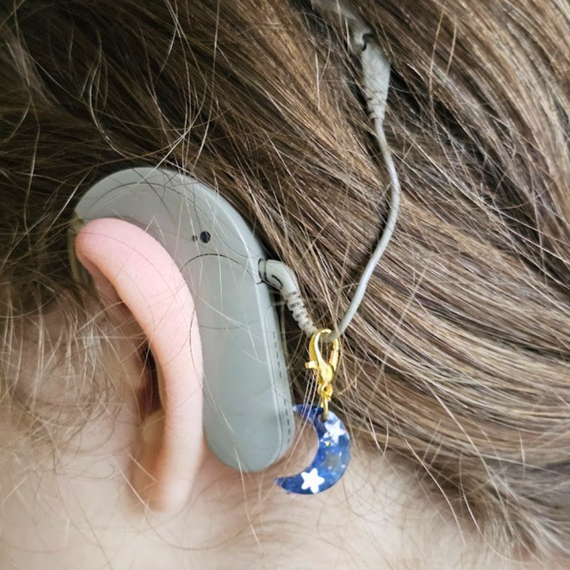 Blue Crescent Hearing Aid Charm – Handmade Resin Cochlear Implant Accessory - Unique and Lightweight