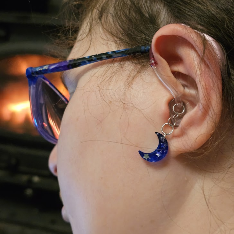Blue Crescent Hearing Aid Charm – Handmade Resin Cochlear Implant Accessory - Unique and Lightweight