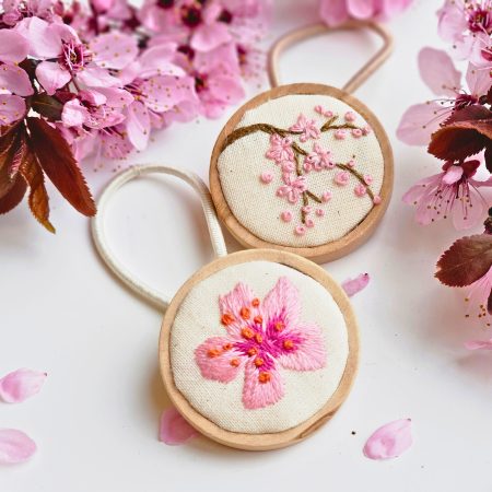 Hand Embroidered Wooden Hair Ties Set of 2 – Floral & Custom Hair Accessories