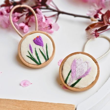 Hand Embroidered Wooden Hair Ties Set of 2 – Floral & Custom Hair Accessories