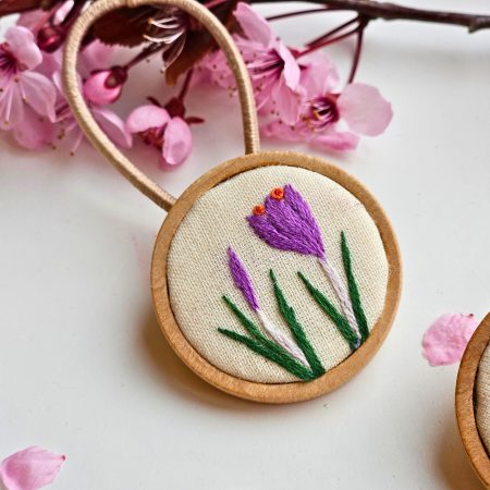 Hand Embroidered Wooden Hair Ties Set of 2 – Floral & Custom Hair Accessories