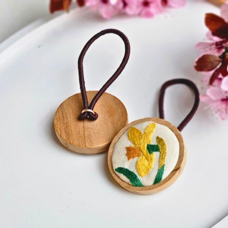Hand Embroidered Wooden Hair Ties Set of 2 – Floral & Custom Hair Accessories