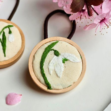 Hand Embroidered Wooden Hair Ties Set of 2 – Floral & Custom Hair Accessories