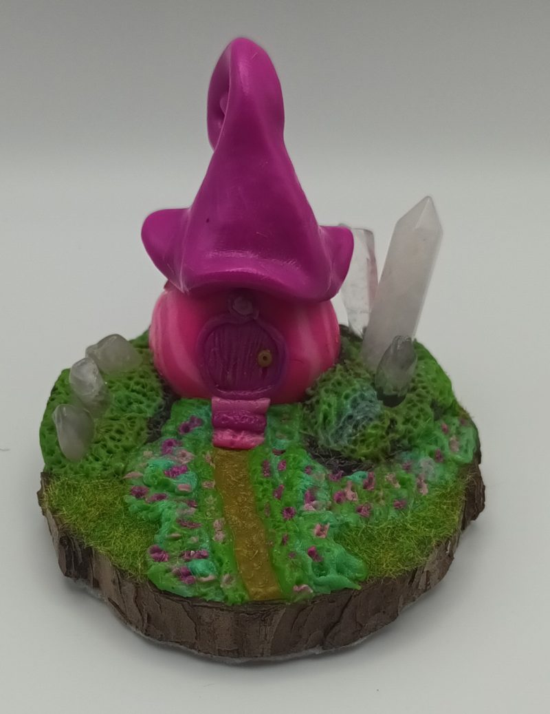 Handmade Polymer Clay Pink Fairy House with Quartz Crystals