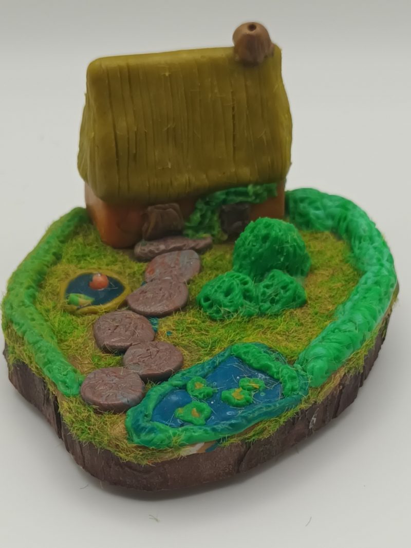 Handmade Polymer Clay Fairy House in Colourful Garden Scene